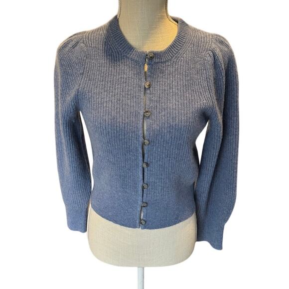 J.Crew 100% Cashmere Cardigan Size XS Slate Blue Ribbed Knit - Picture 1 of 4